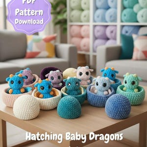 Hatching Baby Dragons and Eggs Crochet Pattern, Amigurumi Set (PDF Pattern)