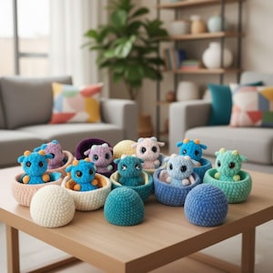 Hatching Baby Dragons and Eggs Crochet Pattern, Amigurumi Set (PDF Pattern)