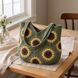 Sunflower Granny Square Crochet Bag Pattern (PDF Download)