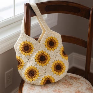 Sunflower Granny Square Crochet Bag Pattern (PDF Download)